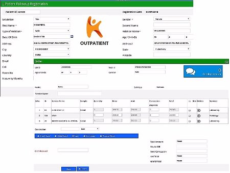 Out Patient details management screen in Hospital Management software