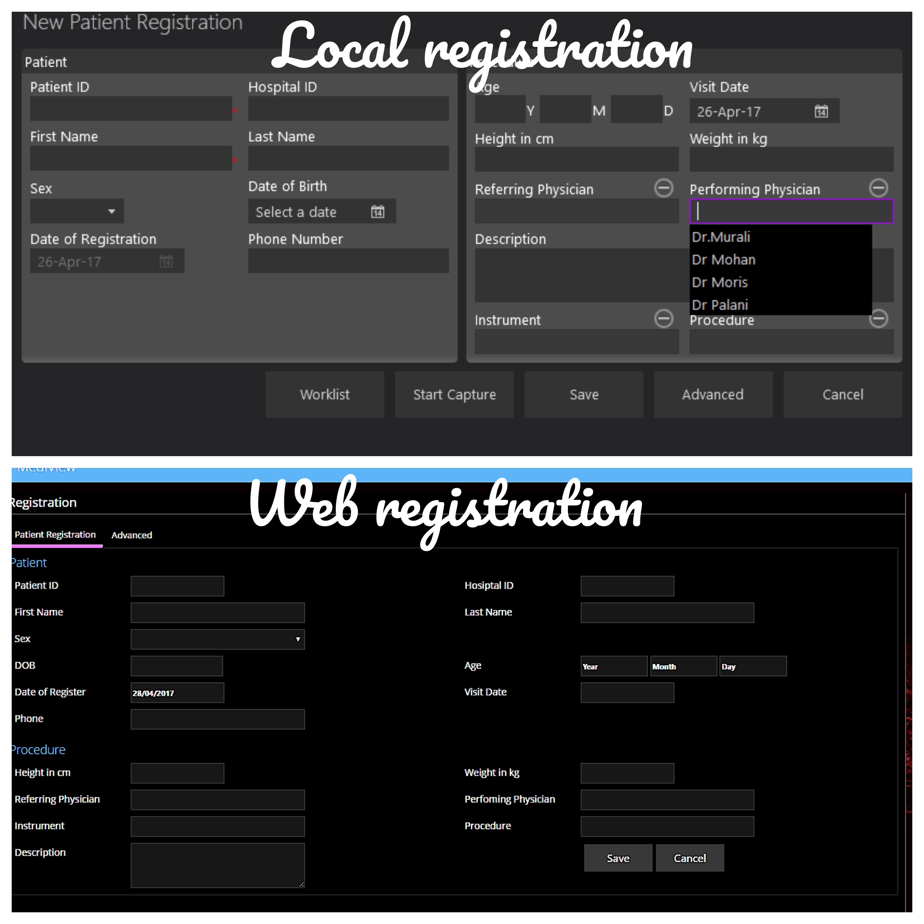 Registration Page in Medical Imaging Software