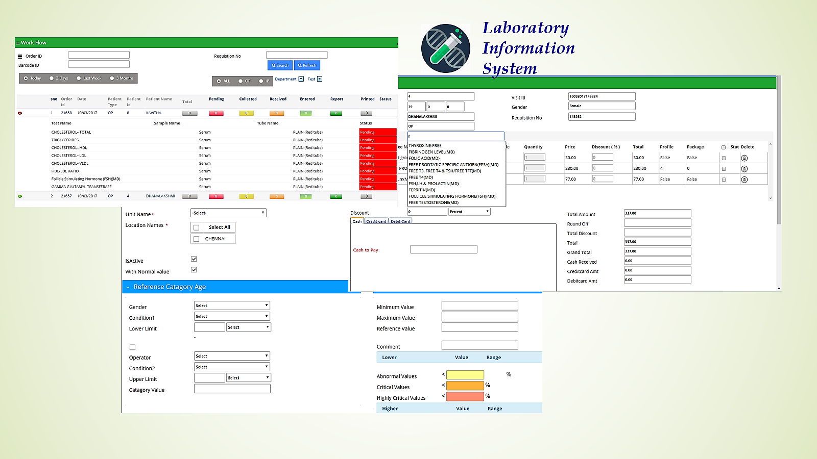 Workflow screen of laboratory information sysytem